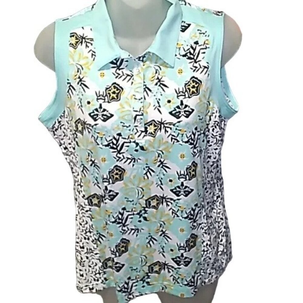 Sport Haley Pastel Blue Floral Sleeveless Polo - Picture 3 of 6